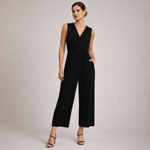 Nik & Nash Black Wrap Jumpsuit XL Made in USA Wide Leg Minimalist Sleeveless